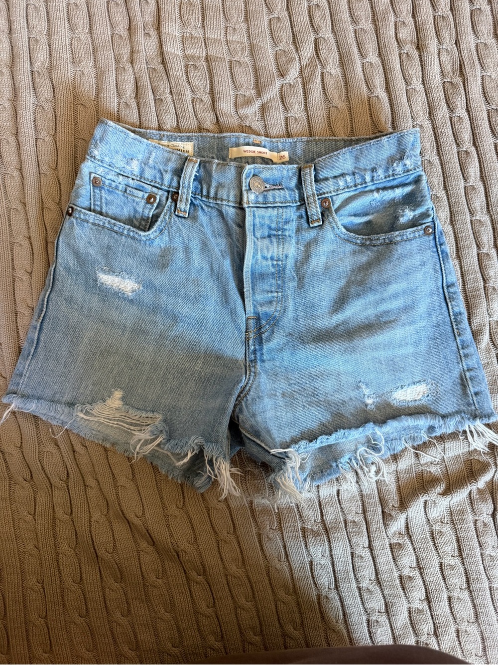 Levi's Wedgie Light Blue Distressed Denim Cutoff Shorts